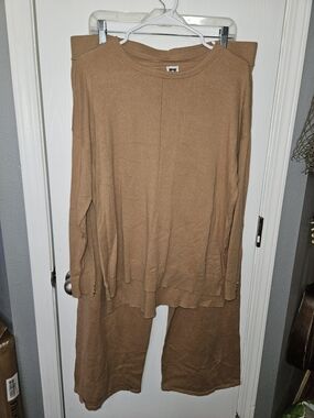 Anne Klein Camel Knit Top and Wide-Leg Pants Set